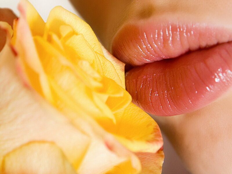 Lips Kissing Yellow Rose