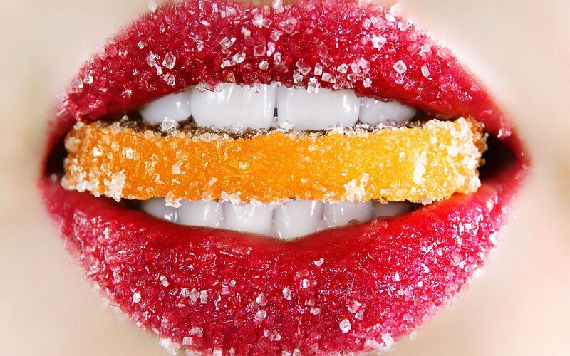 Lips with Candy — Red, Close-up
