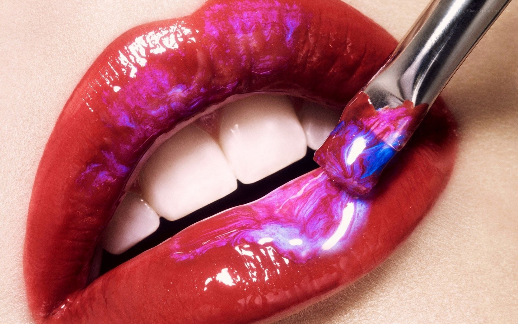Lips with colorful lipstick