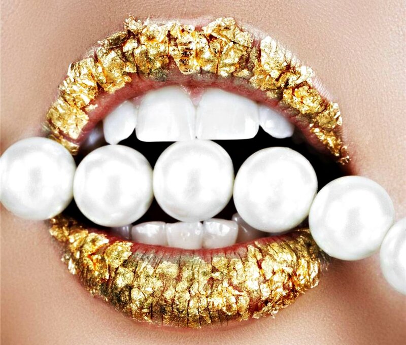 Lips with Gold and Pearls