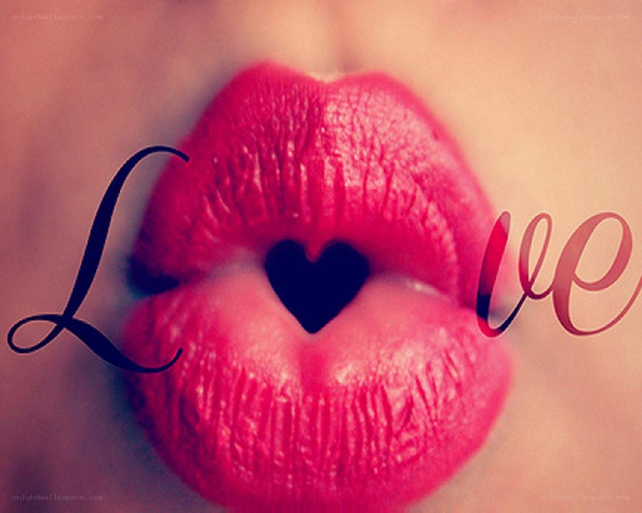 lips with heart and love text
