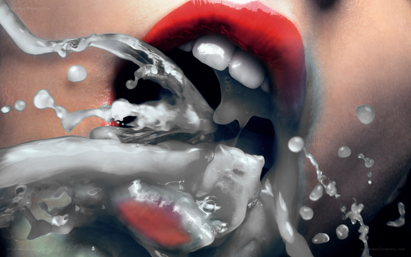 lips with liquid splash