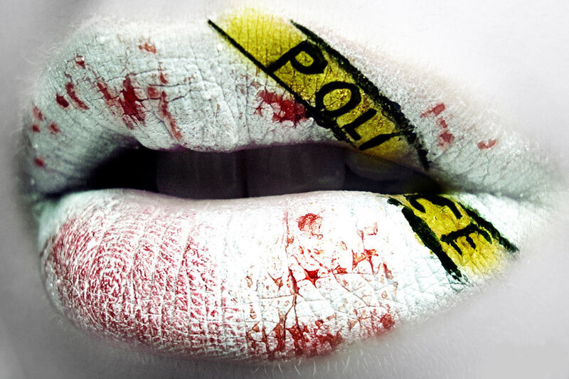 Lips with Makeup and Blood