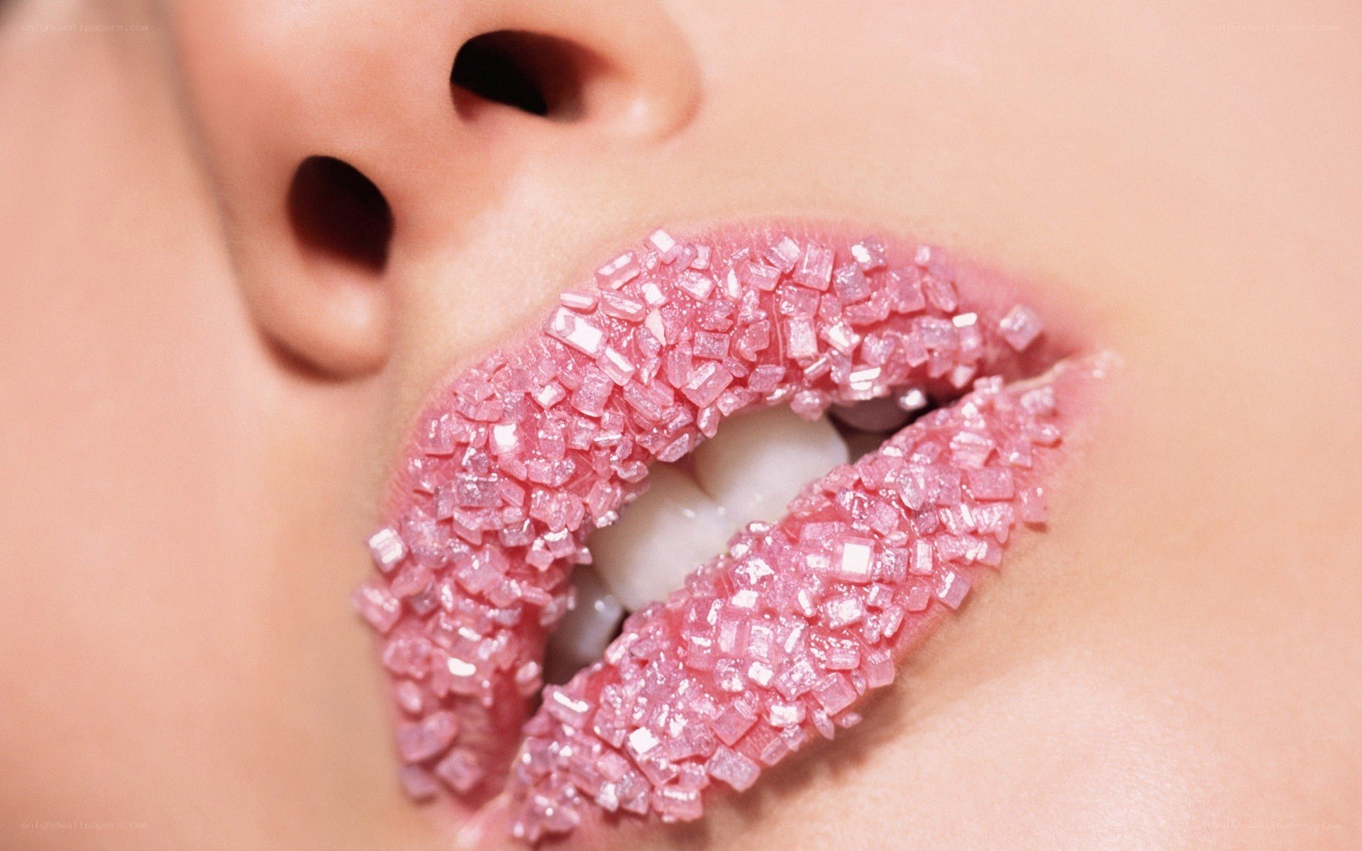 lips with pink sugar crystals