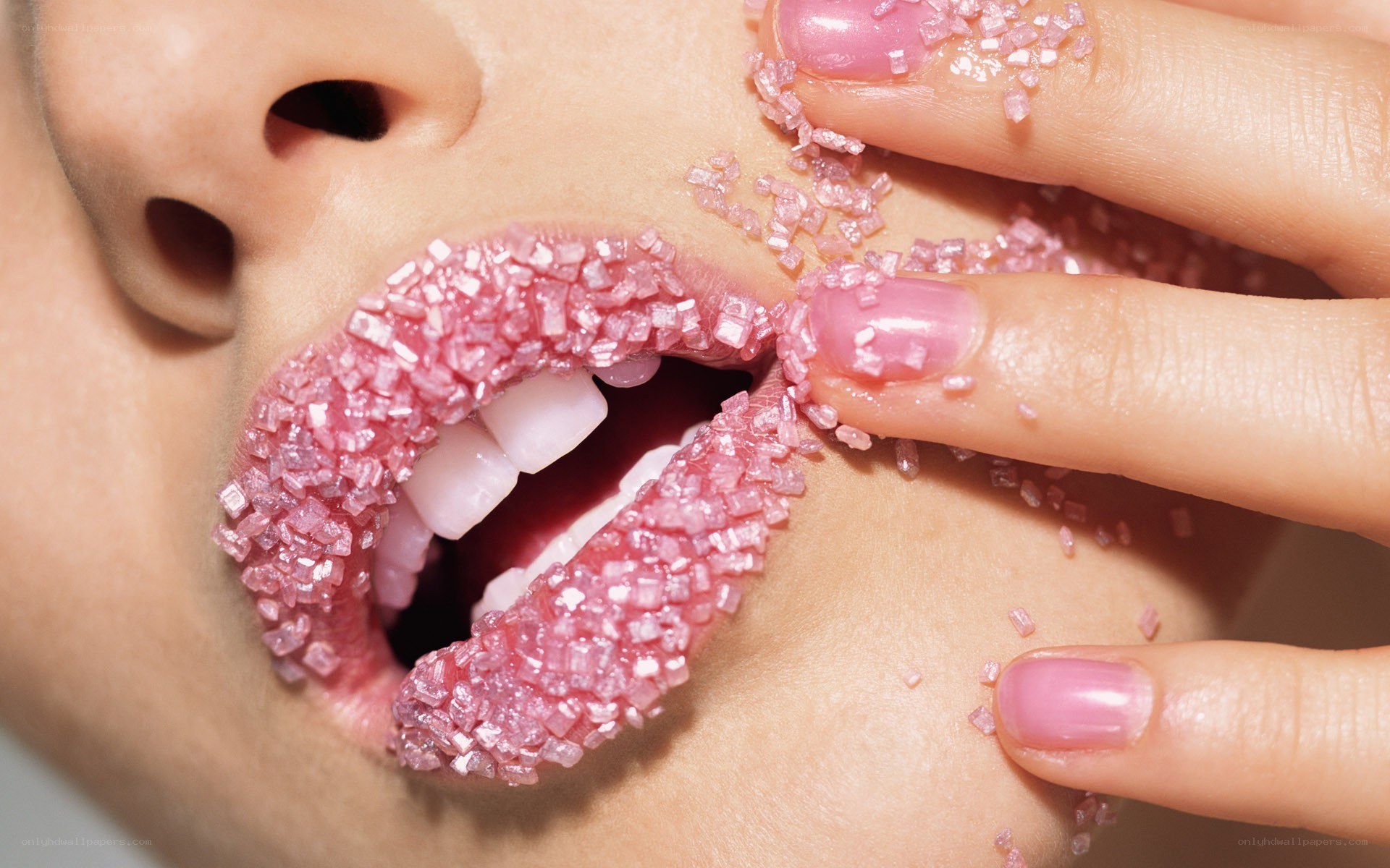 lips with pink sugar crystals