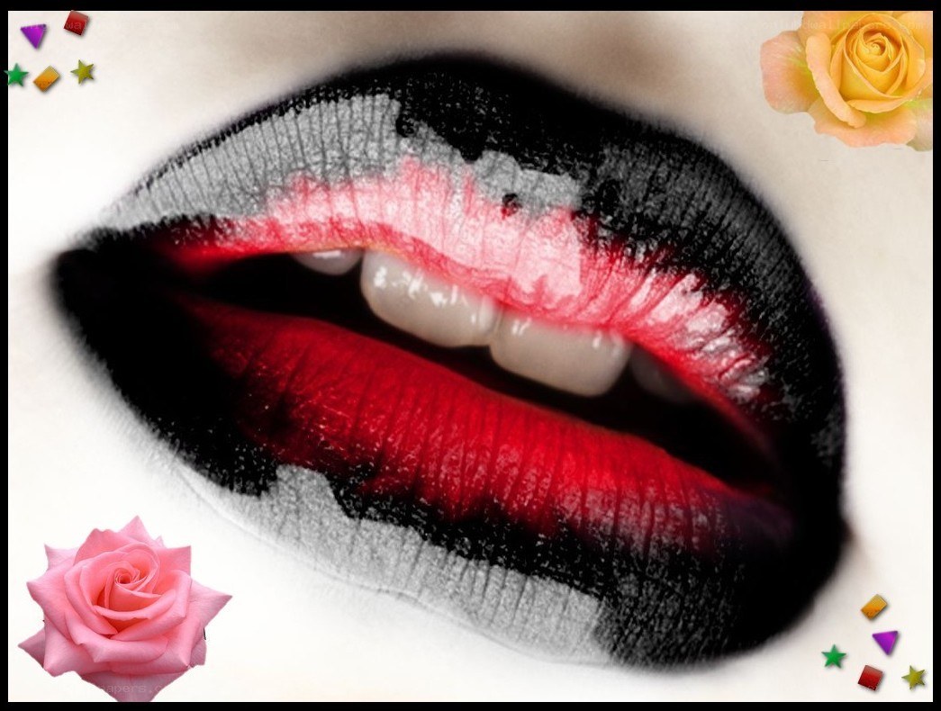 Lips with red and black makeup