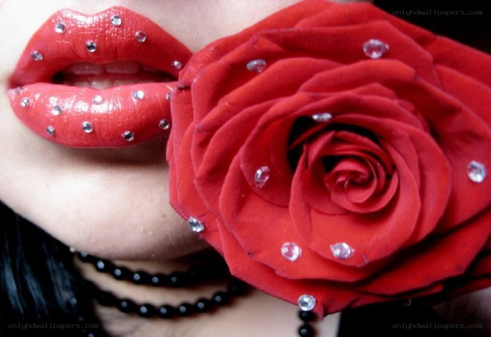 lips with red rose