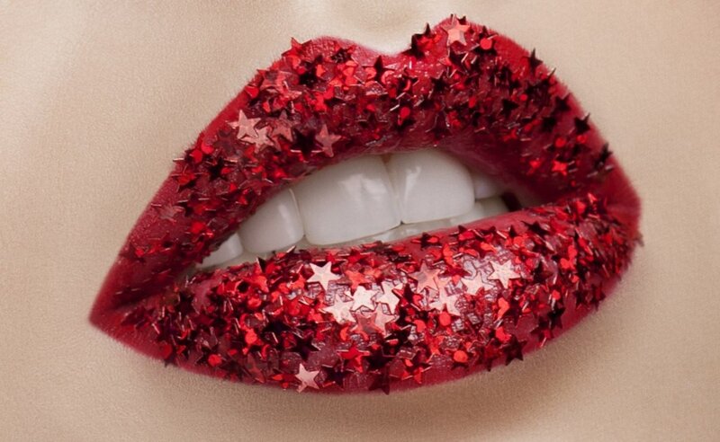 Lips with Red Star Glitter