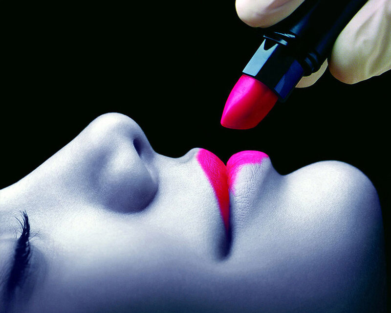Lipstick application on lips