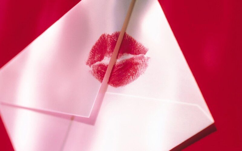 Lipstick Kiss on Envelope — Red, Romantic, Photograph, Lips