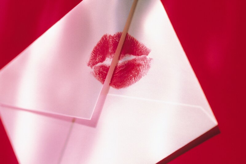 Lipstick Kiss on Envelope — Red, Romantic, Photograph