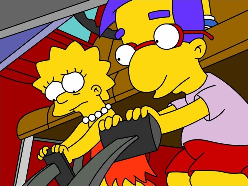 Lisa and Milhouse in a car