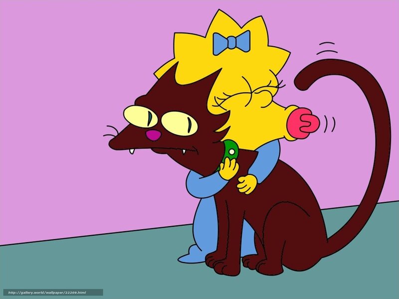 Lisa Simpson hugging a cat