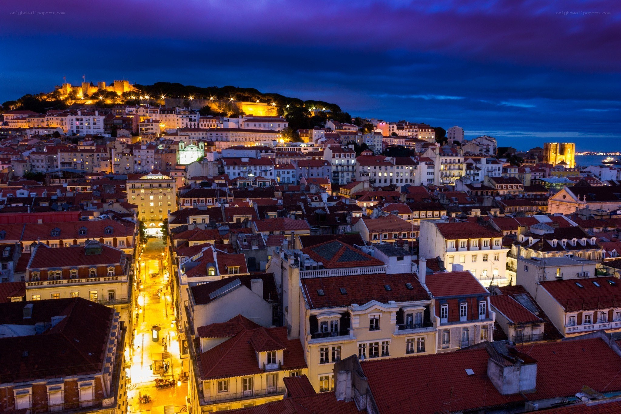 Lisbon at dusk with castle view