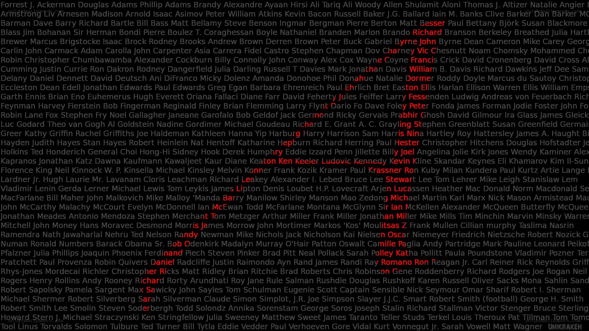list of names on black background