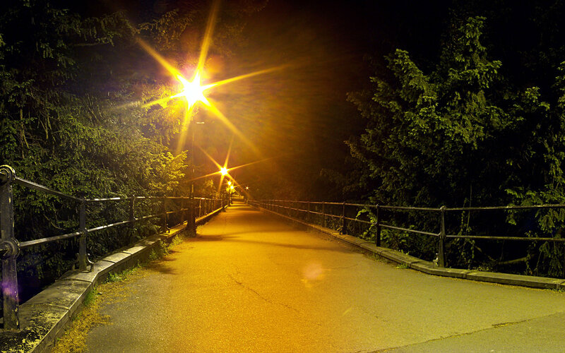 Lit Bridge at Night