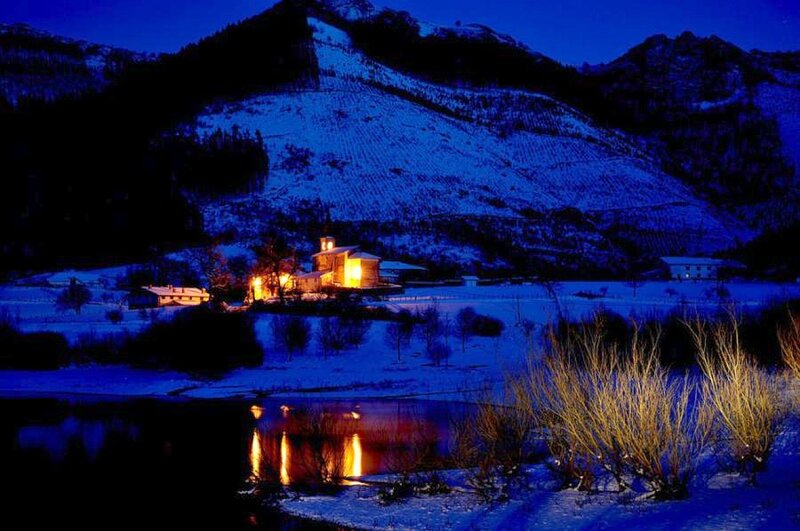 Lit Building in Snow