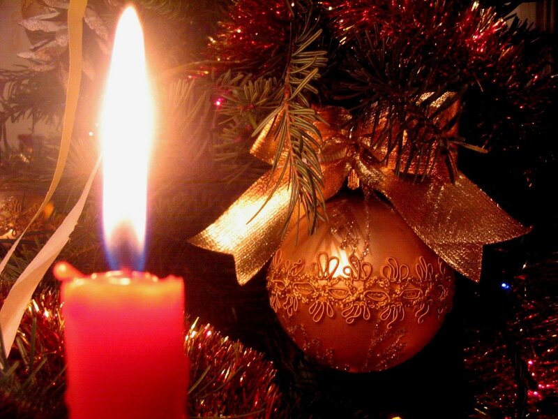 Lit Candle and Ornament