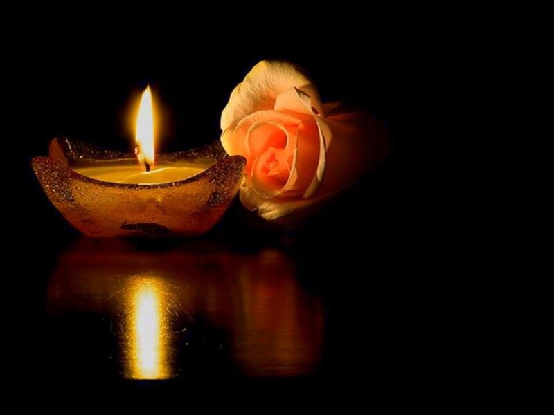 Lit Candle and Rose