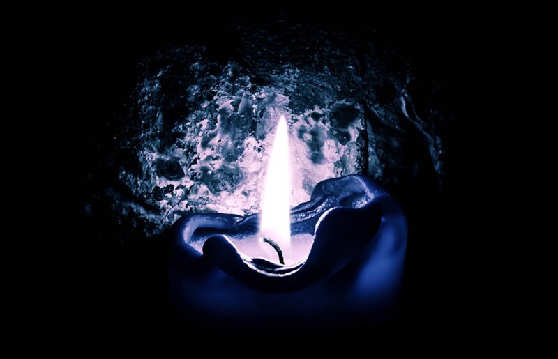 Lit Candle in Dark — Blue