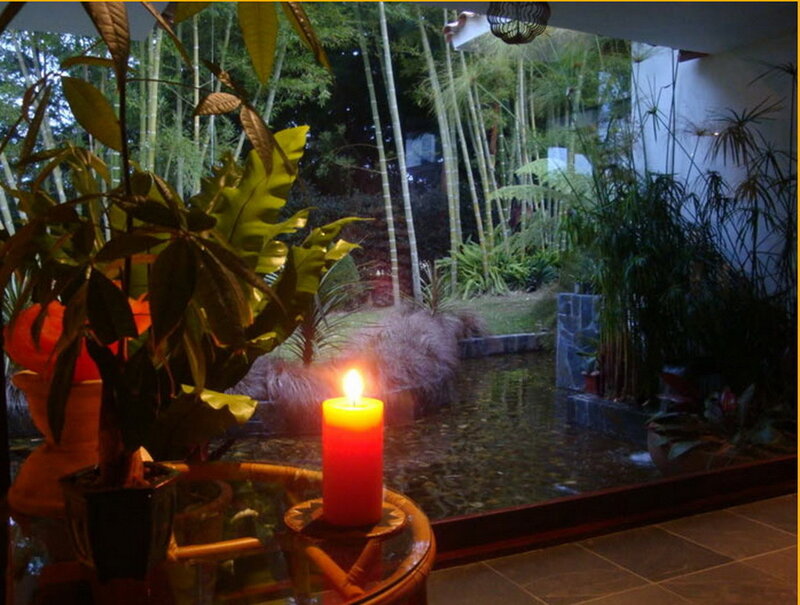 Lit Candle in Garden