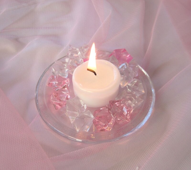 Lit Candle in Glass Dish — Pink