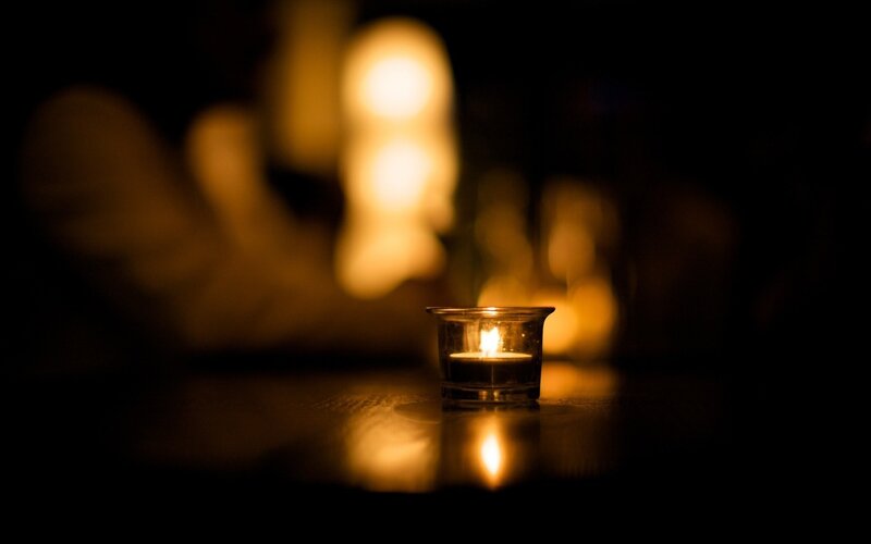 Lit Candle in Glass Holder — Black, Calm, Night, Photograph