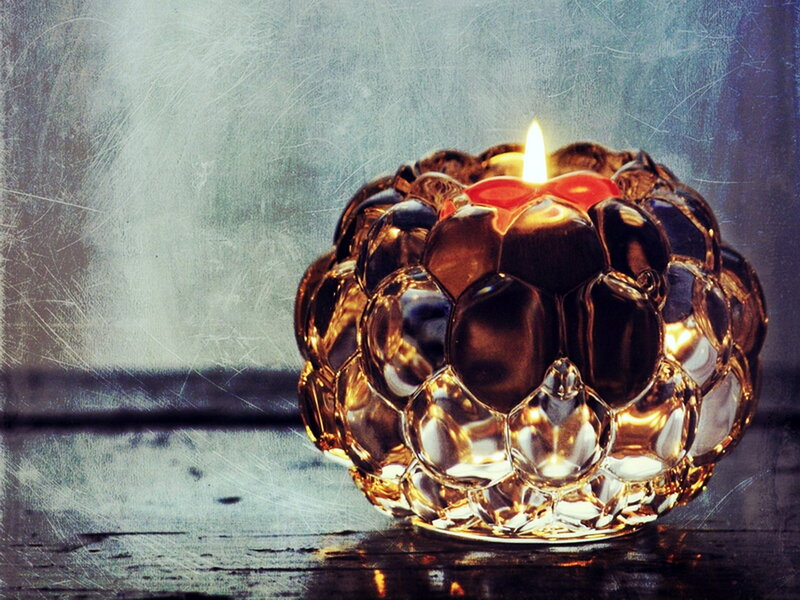 Lit Candle in Glass Holder — Gold, Dramatic