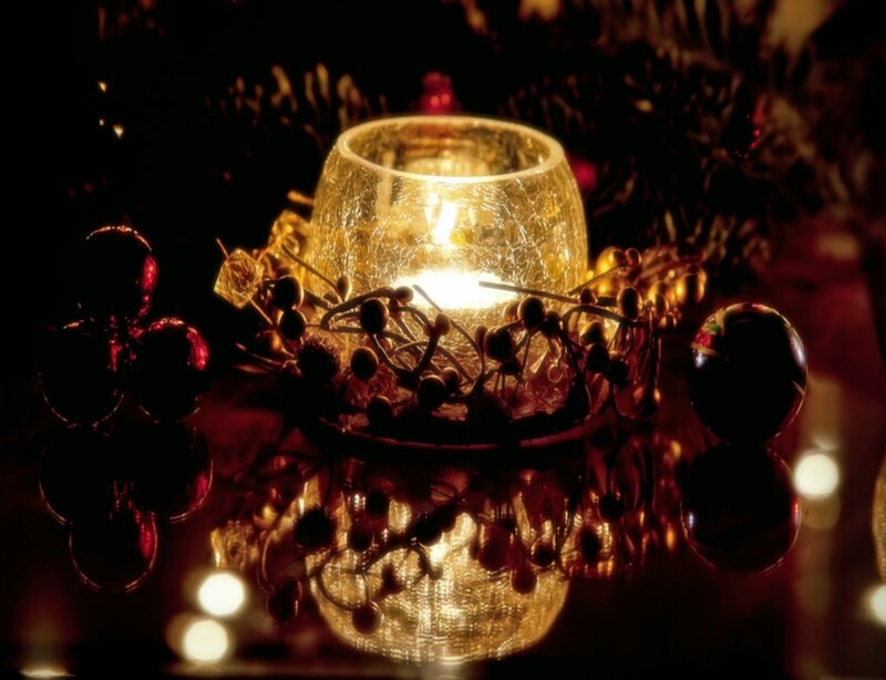 Lit Candle in Glass Holder — Gold