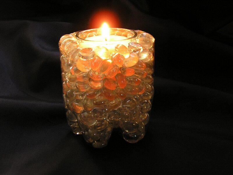 Lit Candle in Glass Holder — Orange, Dramatic