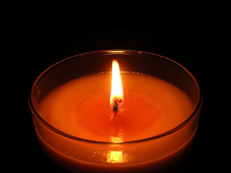 Lit Candle in Glass Holder — Orange