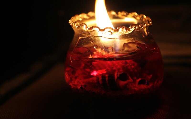 Lit Candle in Glass Holder — Red, Calm