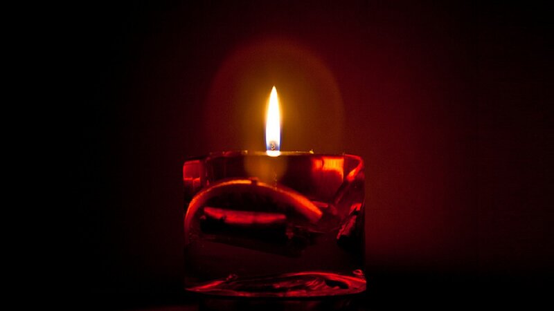 Lit Candle in Glass Holder — Red, Dramatic