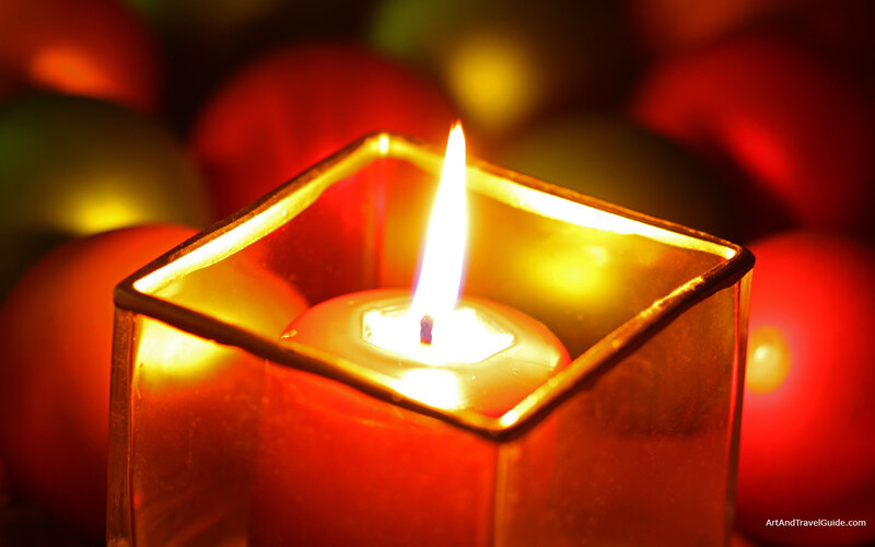 Lit Candle in Glass Holder — Red