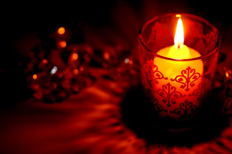 Lit Candle in Glass Holder — Red, Warm