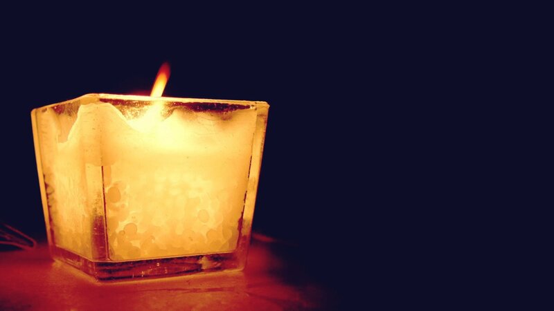 Lit Candle in Glass Holder — Yellow, Calm