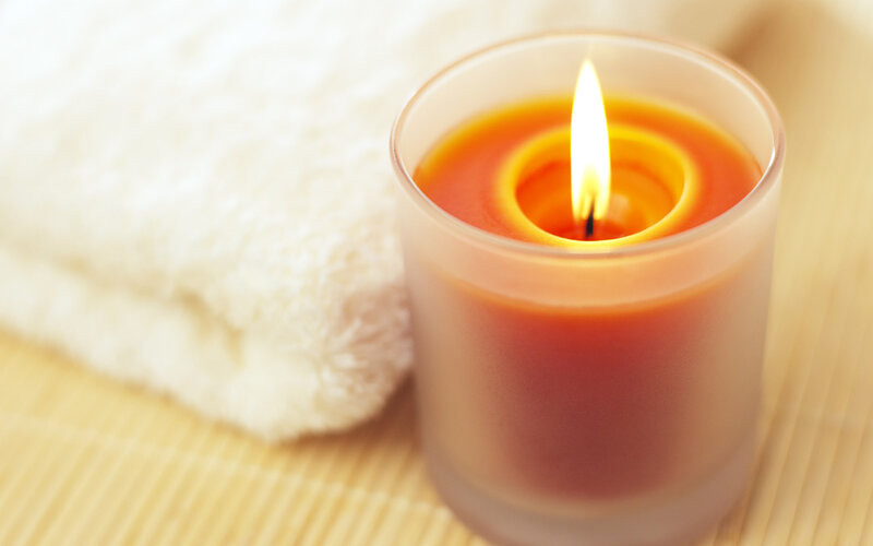 Lit Candle in Glass — Orange