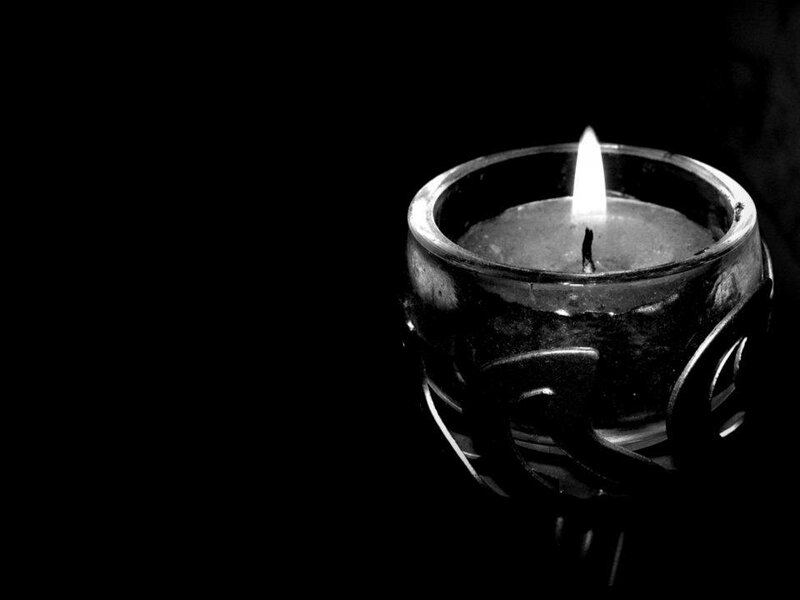 Lit Candle in Holder — Black
