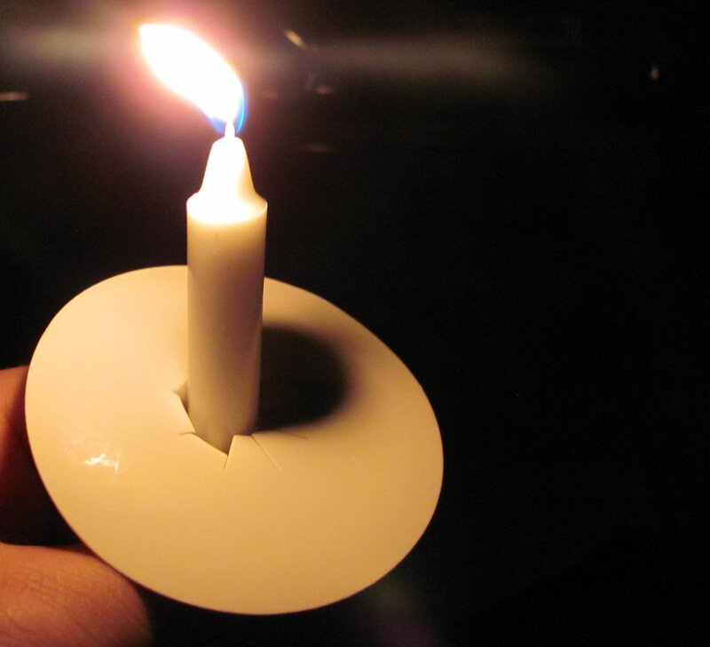 Lit Candle in Holder — White