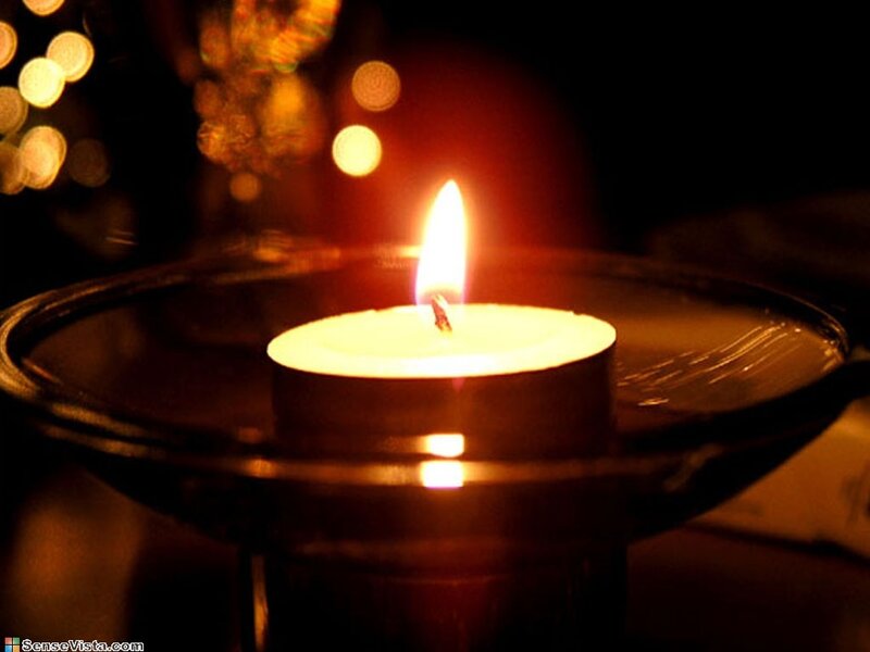 Lit Candle in Holder — Yellow, Calm, Night