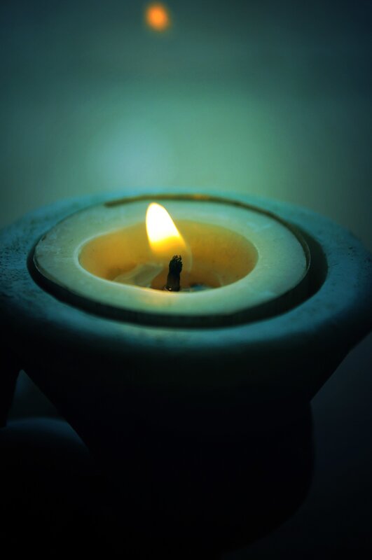 Lit Candle in Holder — Yellow, Calm