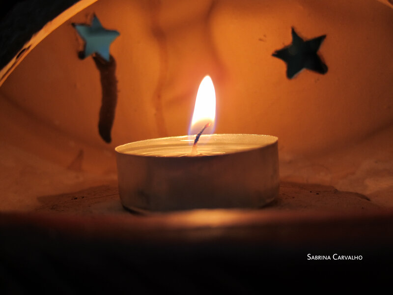 Lit Candle in Lantern — Orange