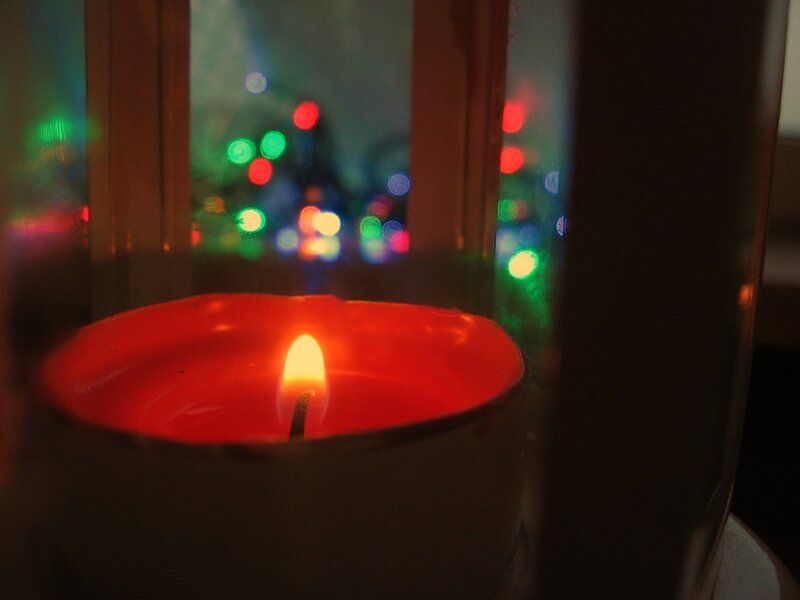 Lit Candle in Lantern — Red