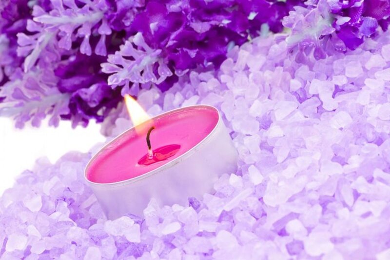 Lit Candle in Lavender