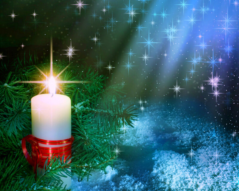 Lit Candle in Snow — Green