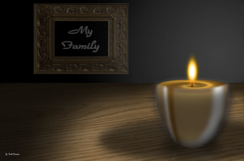 Lit Candle on Table — Brown