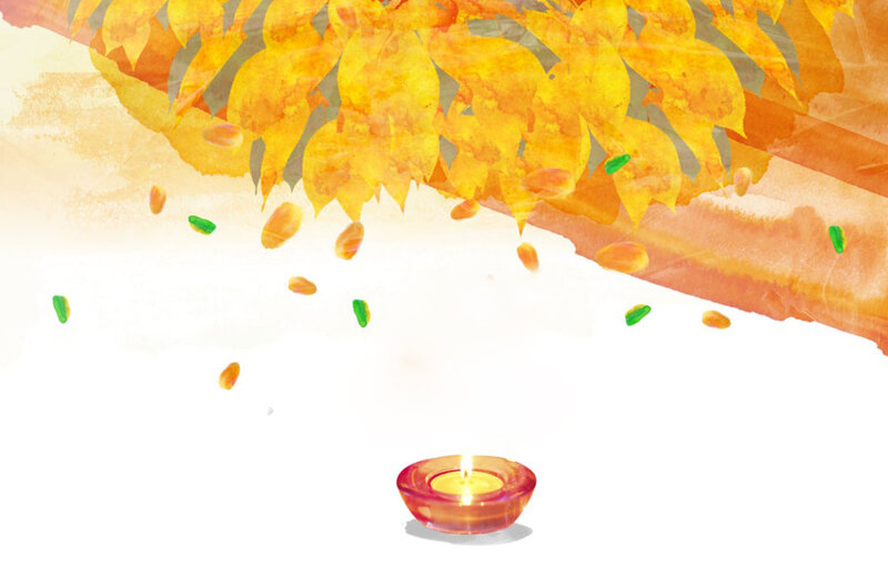Lit Candle under Leaves