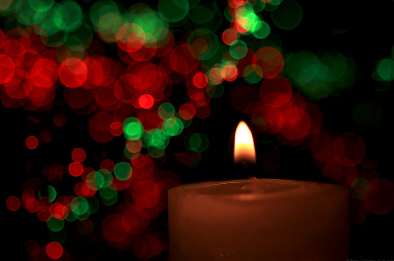 Lit Candle with Bokeh Lights — Red, Calm