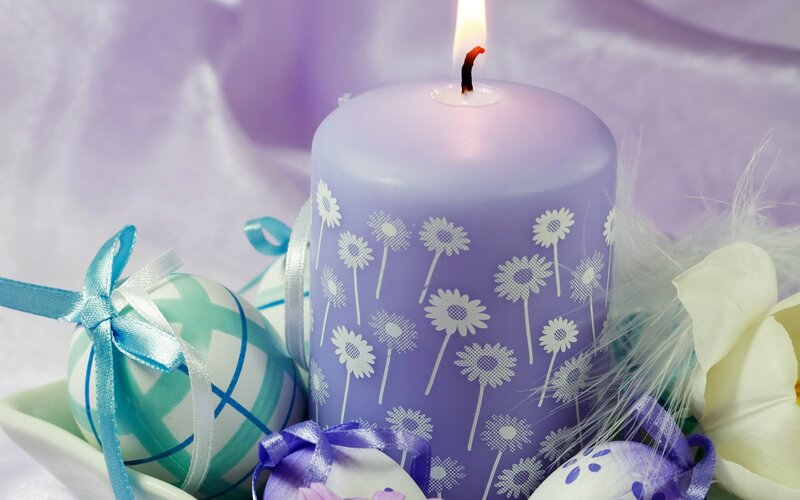 Lit Candle with Easter Eggs — Purple