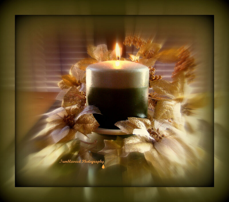 Lit Candle with Floral Wreath